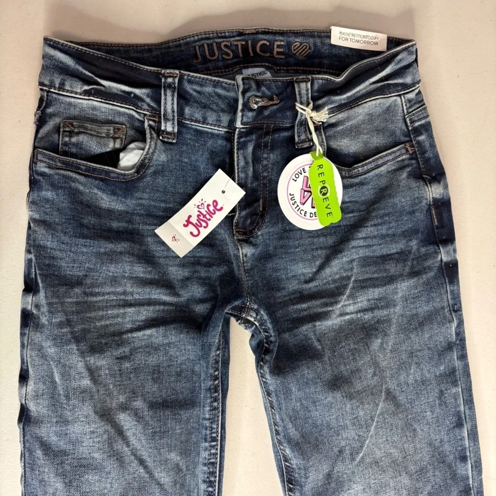 Justice Girls Jeans Size 12 Slim Blue Wash Distressed Slim Fit Pants NWT